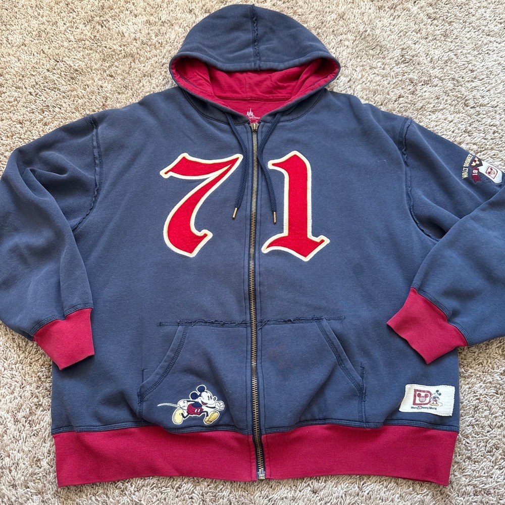 Disney Parks Walt Disney World 71 Mickey Mouse Full Zip Hoodie Navy Red Large